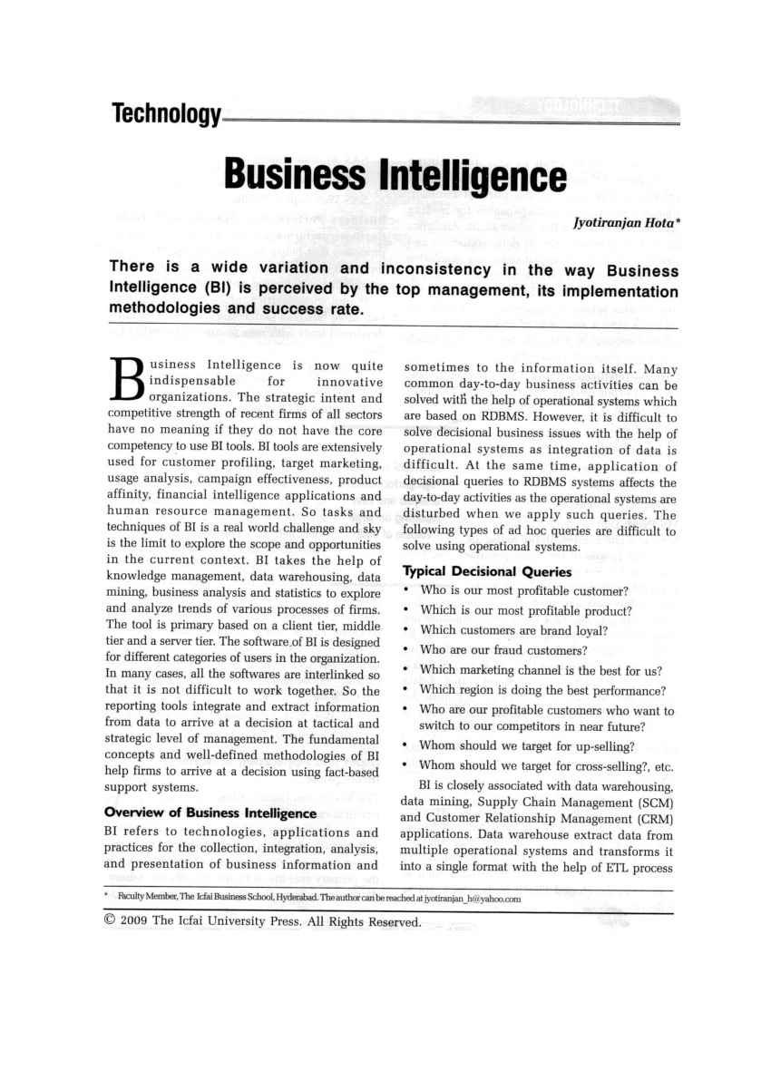 business intelligence research papers pdf