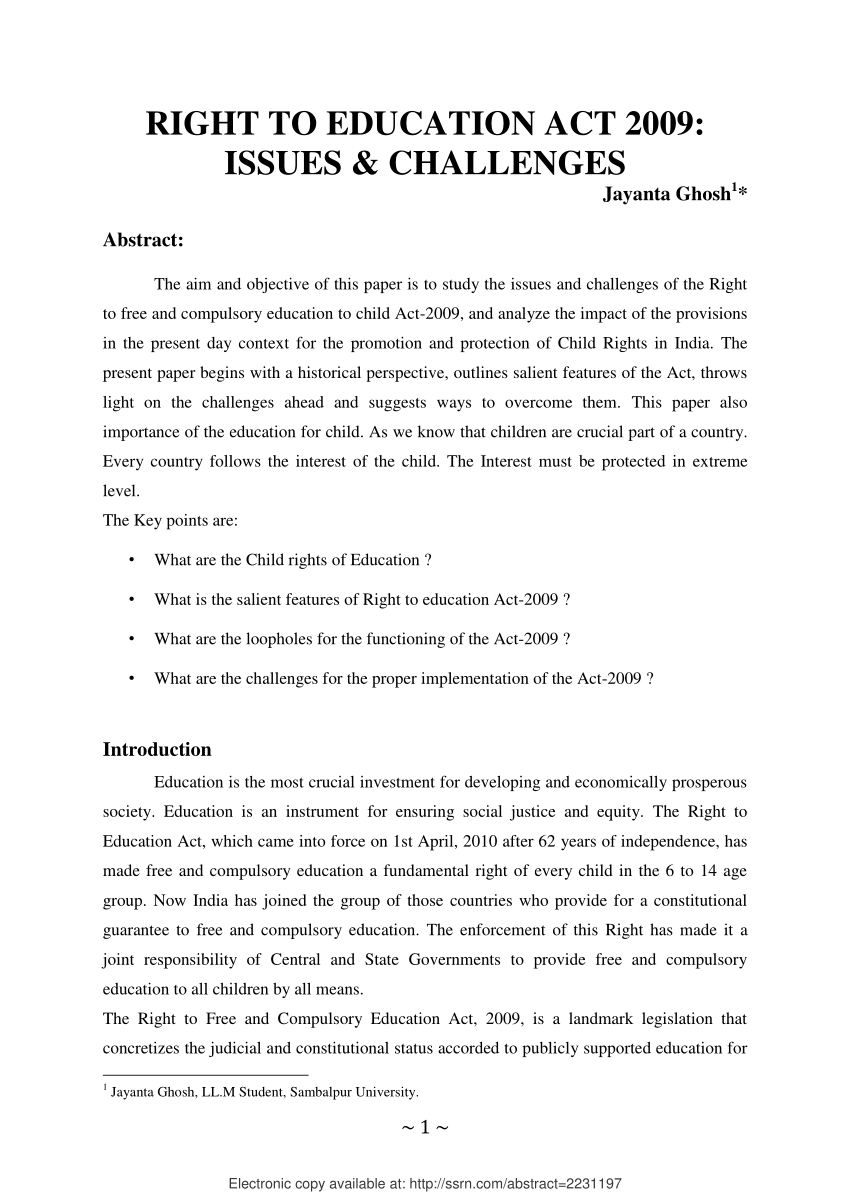 right to education act 2009 essay