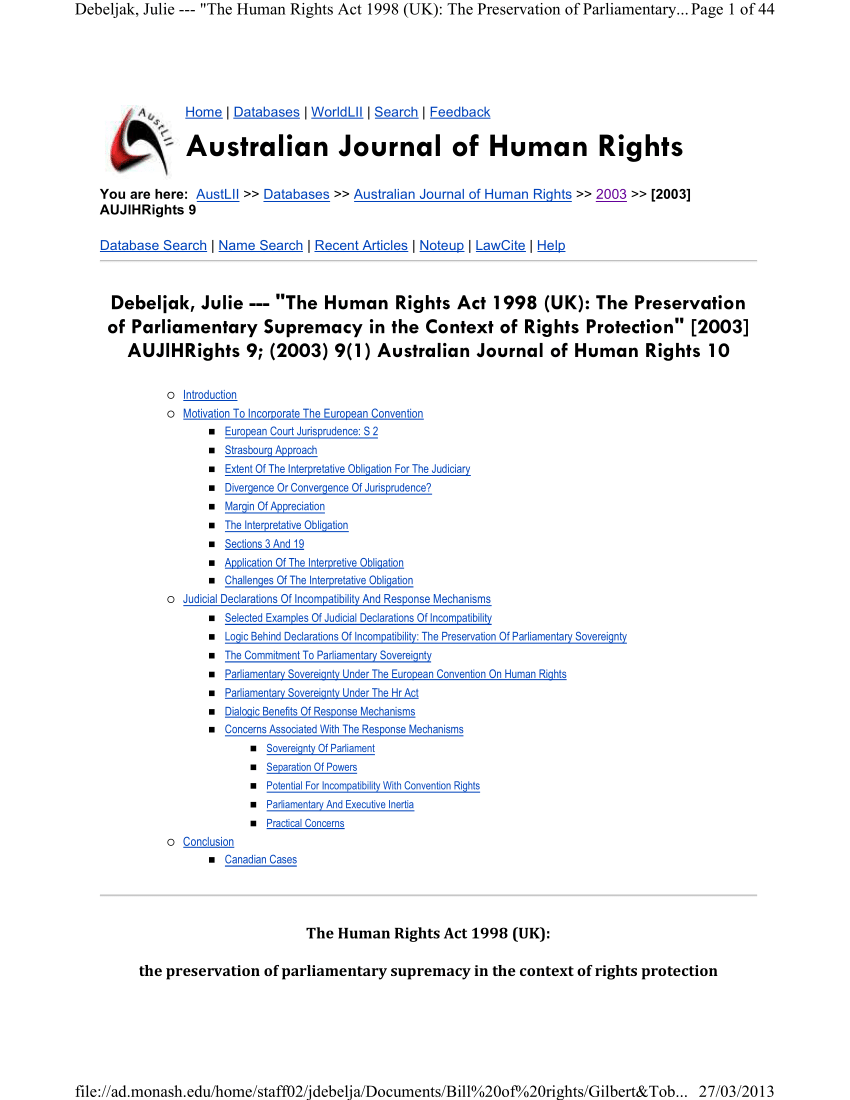 Human Rights Act 1998 Hra