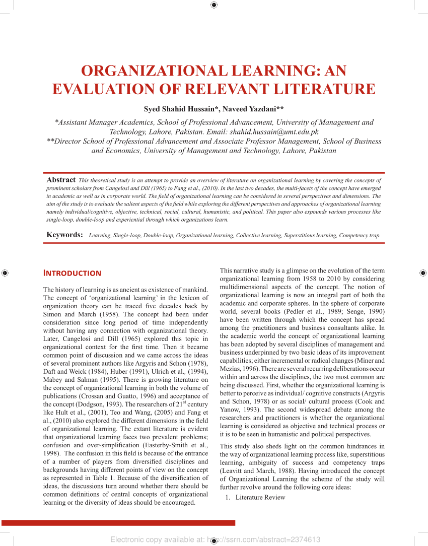 literature review on learning organizations