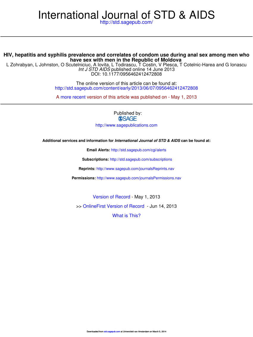 PDF) HIV, hepatitis and syphilis prevalence and correlates of condom use  during anal sex among men who have sex with men in the Republic of Moldova