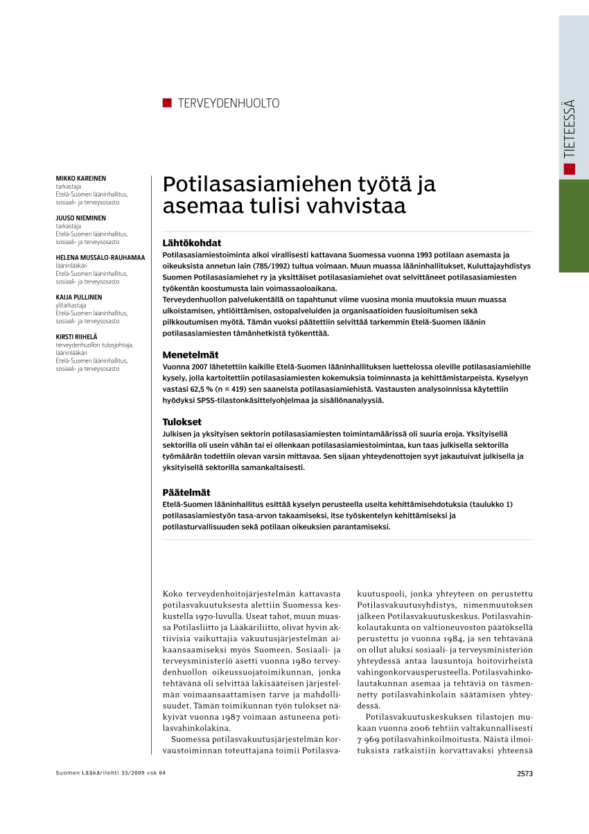 PDF) Potilasasiamiehen työtä ja asemaa tulisi vahvistaa