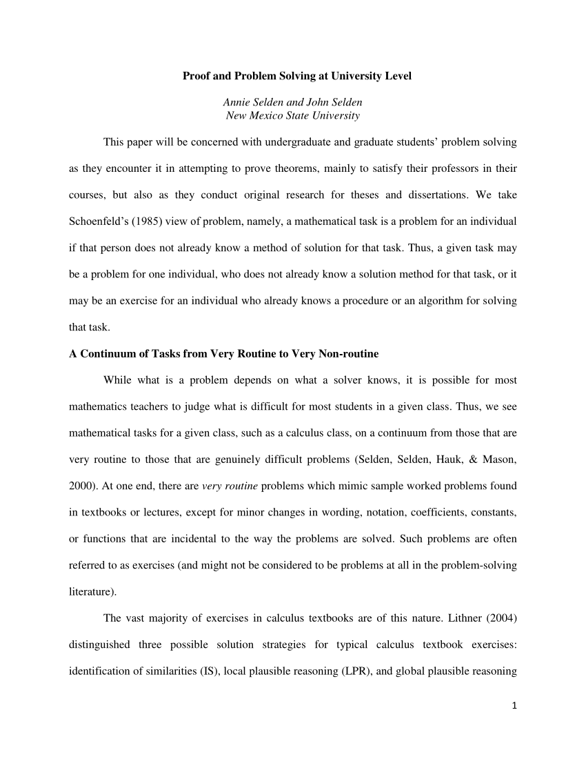 Pdf Proof And Problem Solving At University Level Annie Ro Dissertation 
