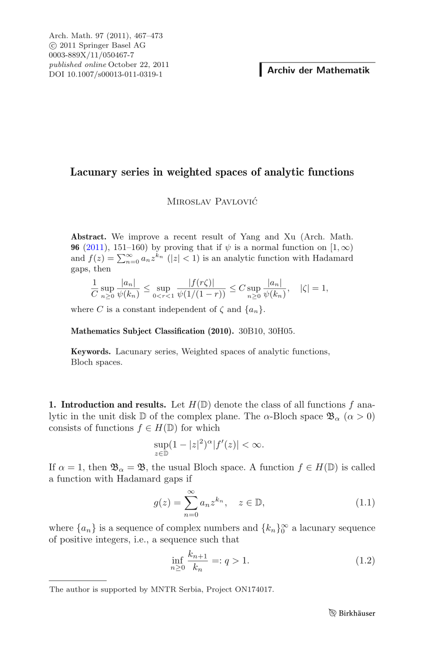 Pdf Lacunary Series In Weighted Spaces Of Analytic Functions