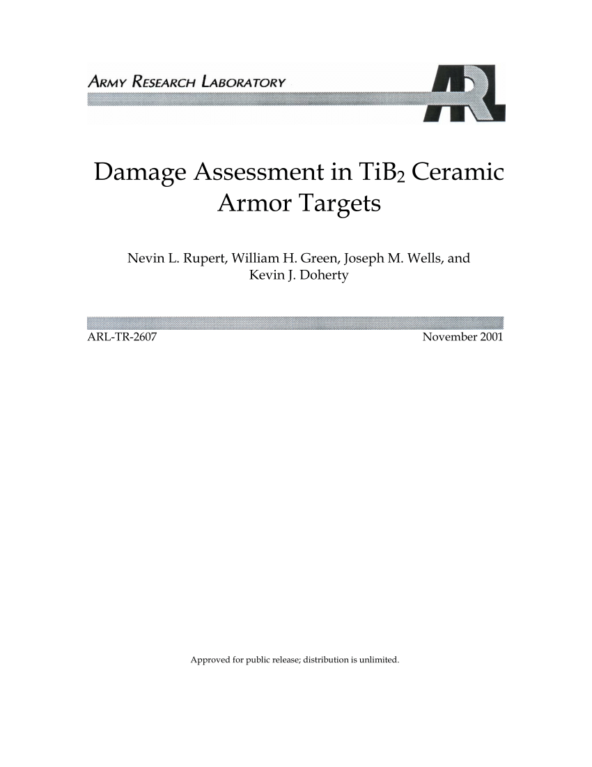 Pdf Damage Assessment In Tib 2 Ceramic Armor Targets