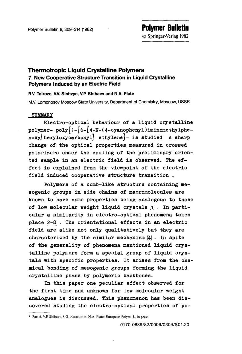 (PDF) Thermotropic liquid crystalline polymers