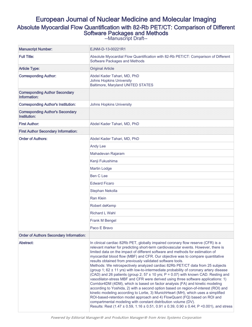 (PDF) Absolute Myocardial Flow Quantification with Rb PET/CT