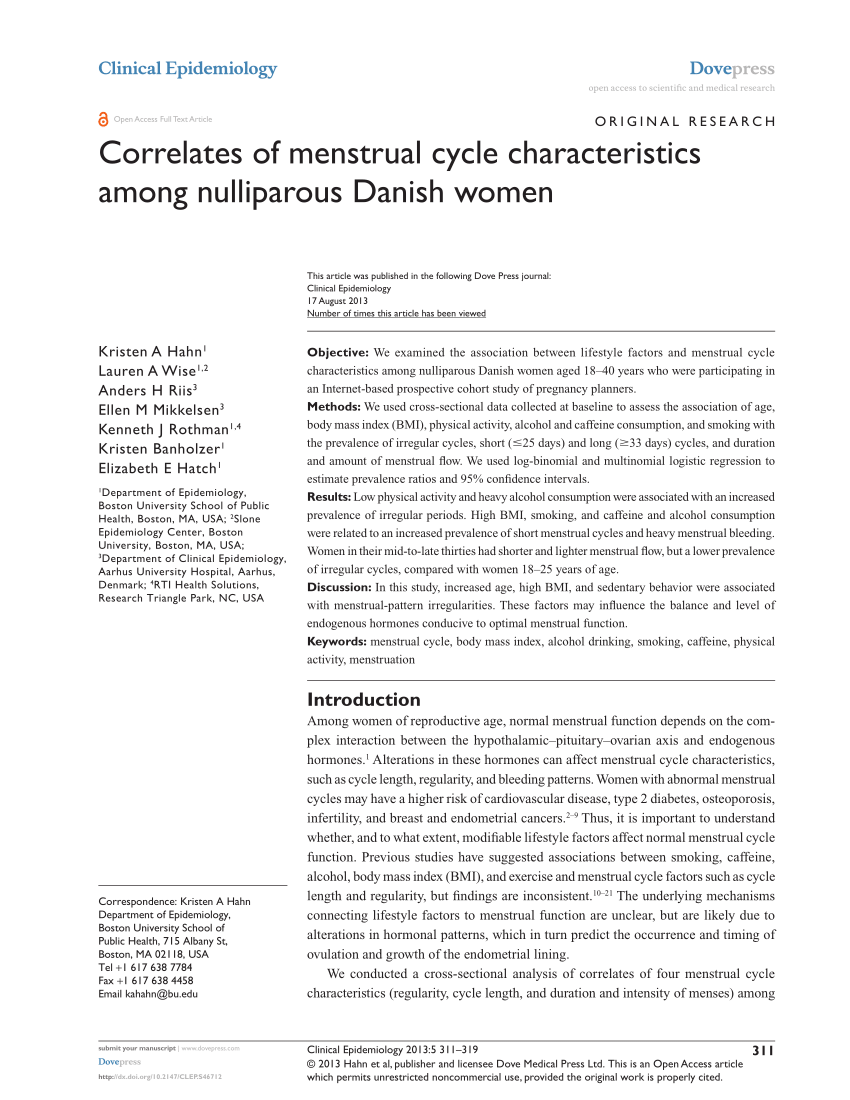 PDF) Correlates of menstrual cycle characteristics among nulliparous Danish  women