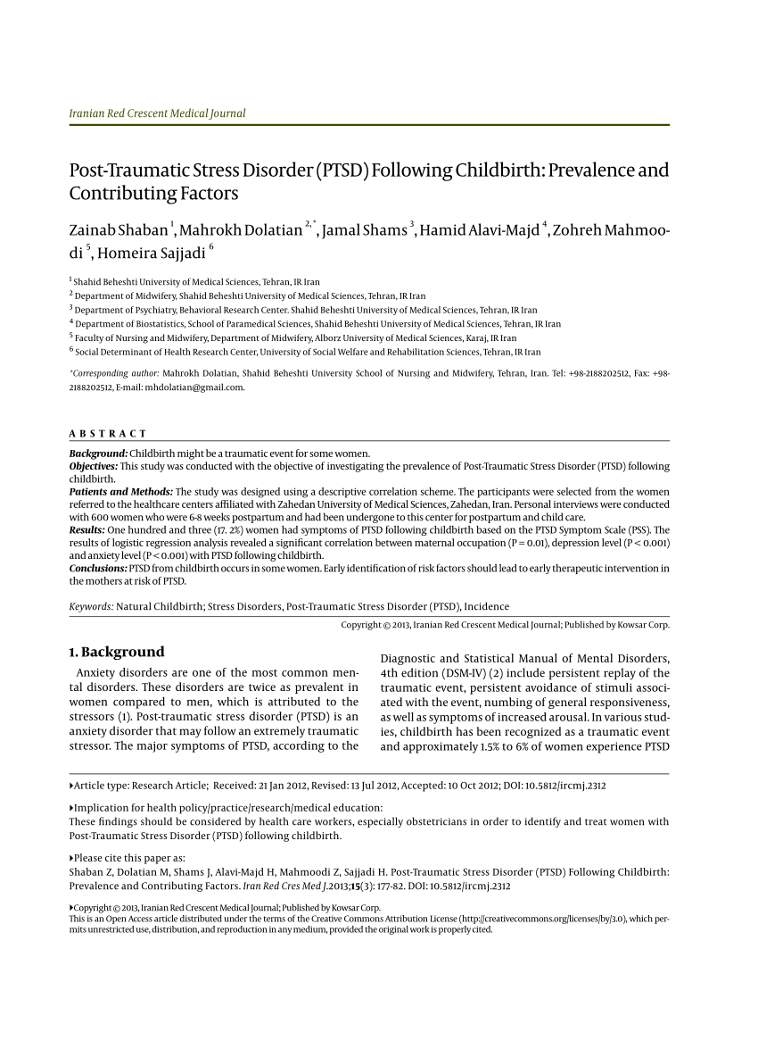 PDF) Post-Traumatic Stress Disorder (PTSD) Following Childbirth ...
