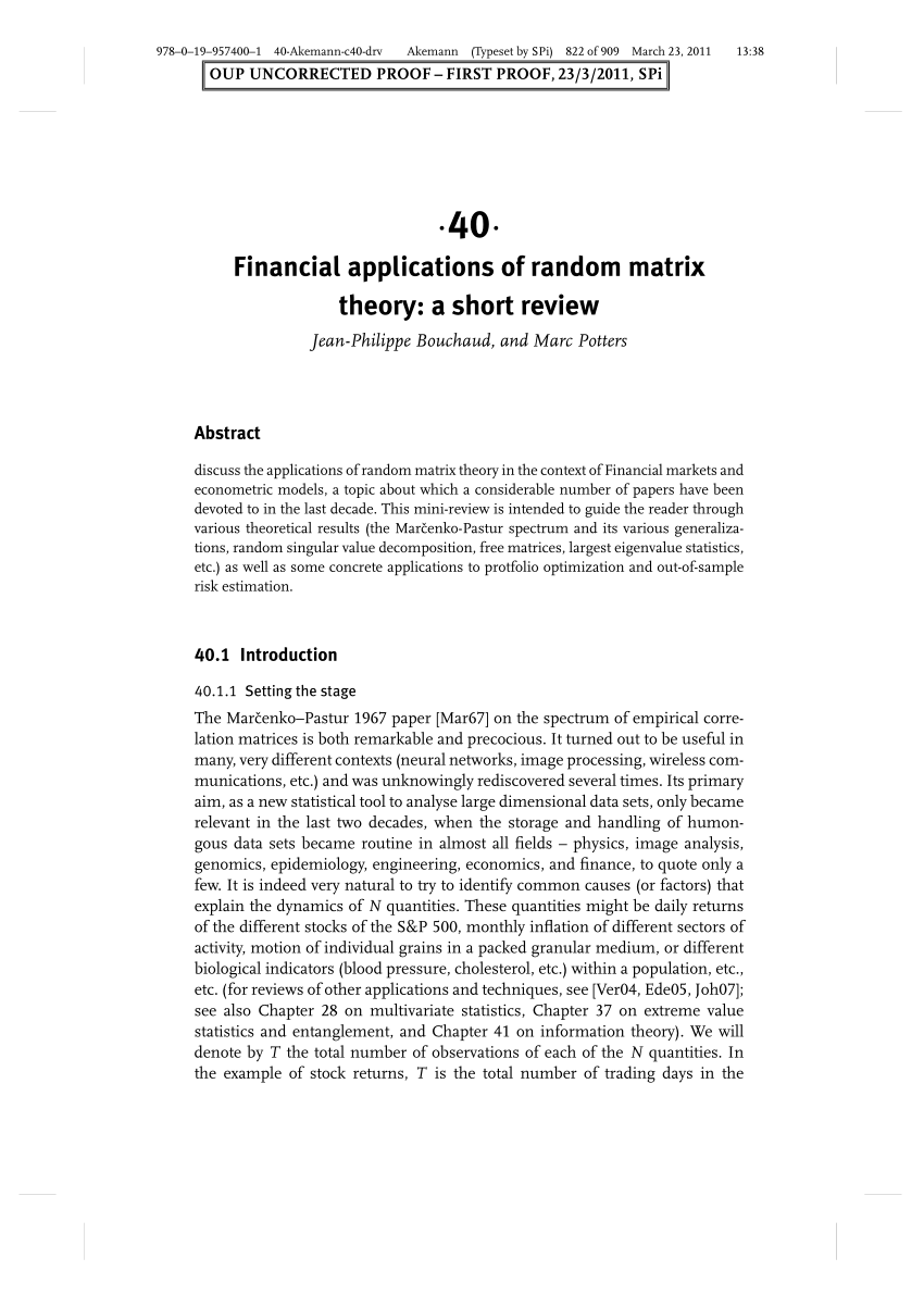 Pdf The Oxford Handbook Of Random Matrix Theory Chapter 40 Financial Applications