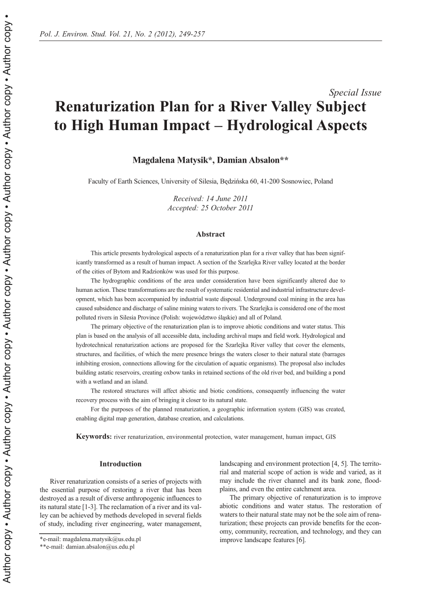 Pdf Renaturization Plan For A River Valley Subject To High Human