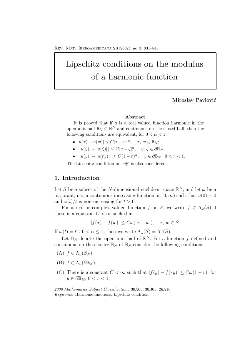 Pdf Lischitz Conditions On The Modulus Of A Harmonic Function