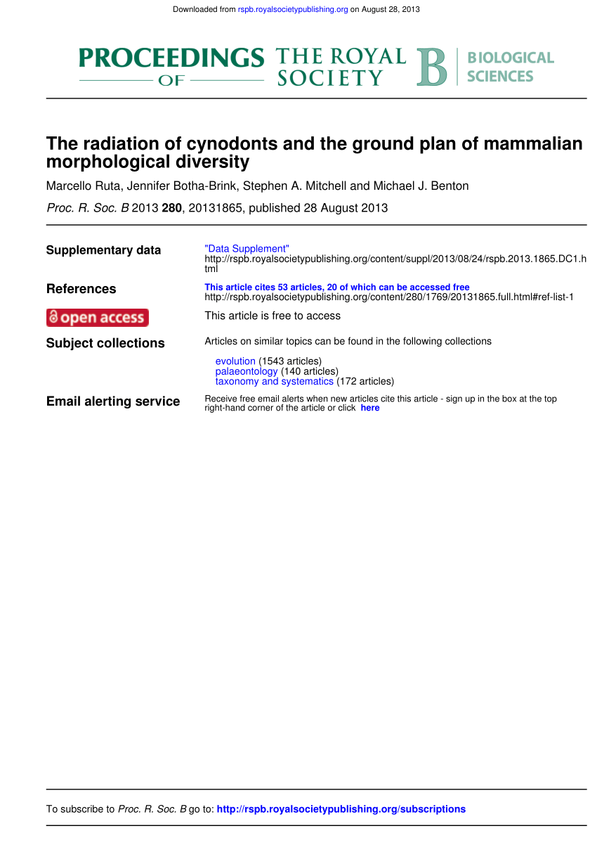 (PDF) The radiation of cynodonts and the ground plan of mammalian