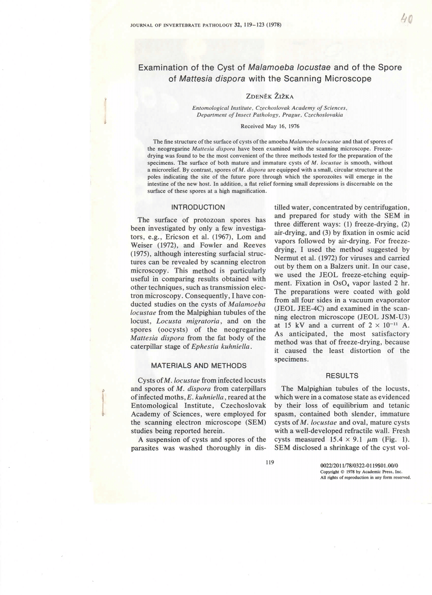 (PDF) Examination of the cyst of Malamoeba locustae and of the spore of ...