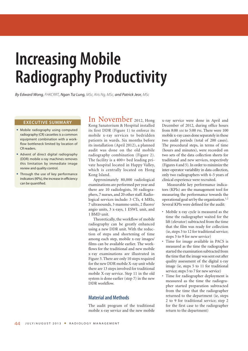Pdf Increasing Mobile Radiography Productivity