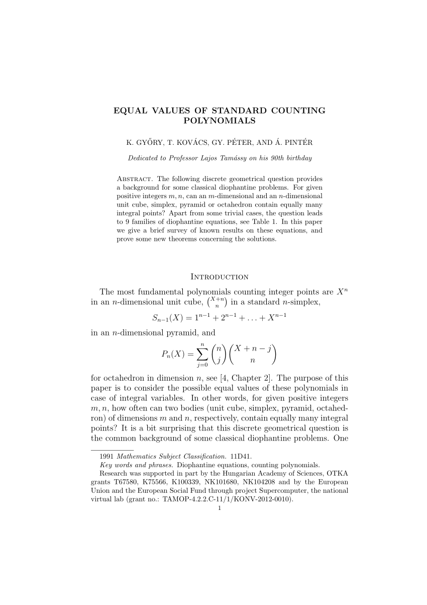 Pdf Equal Values Of Standard Counting Polynomials