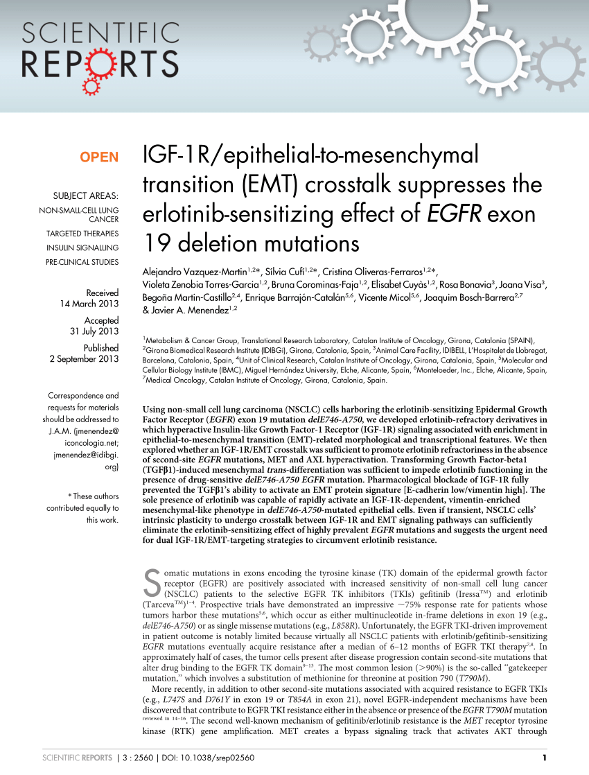 (PDF) IGF-1R/epithelial-to-mesenchymal transition (EMT) crosstalk ...