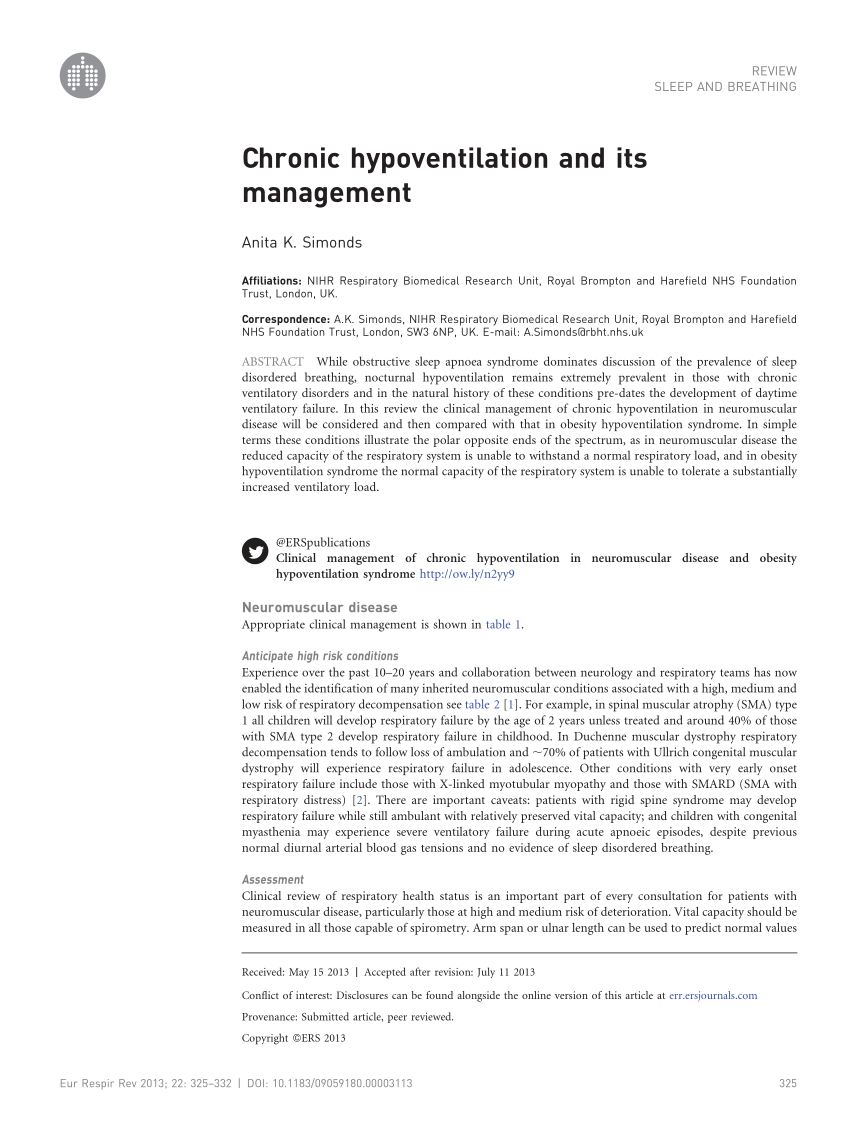 Pdf Chronic Hypoventilation And Its Management