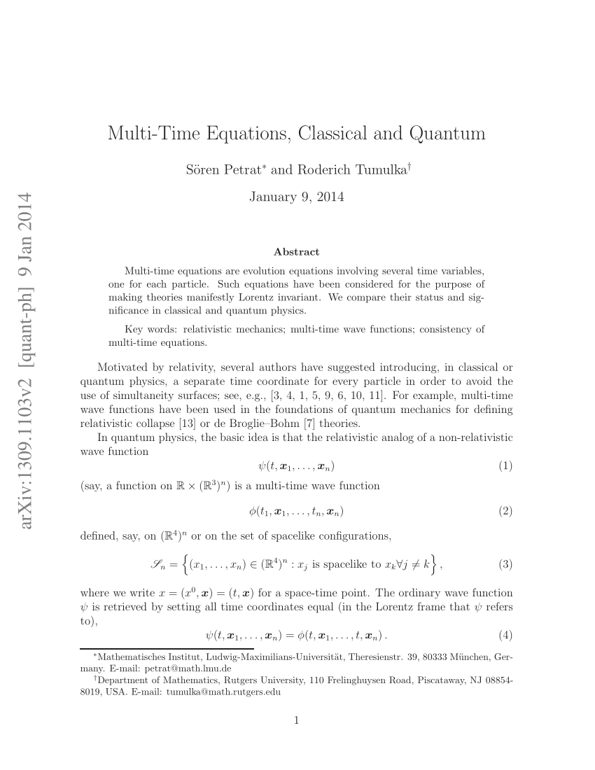 (PDF) Multi-Time Equations, Classical and Quantum