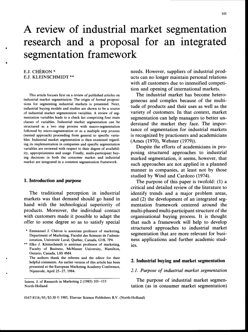 research paper for market segmentation