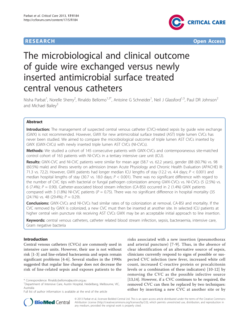 PDF) The microbiological and clinical outcome of guide wire ...