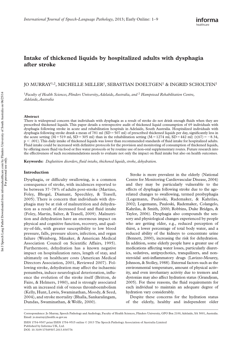 PDF) Intake of thickened liquids by hospitalized adults with ...