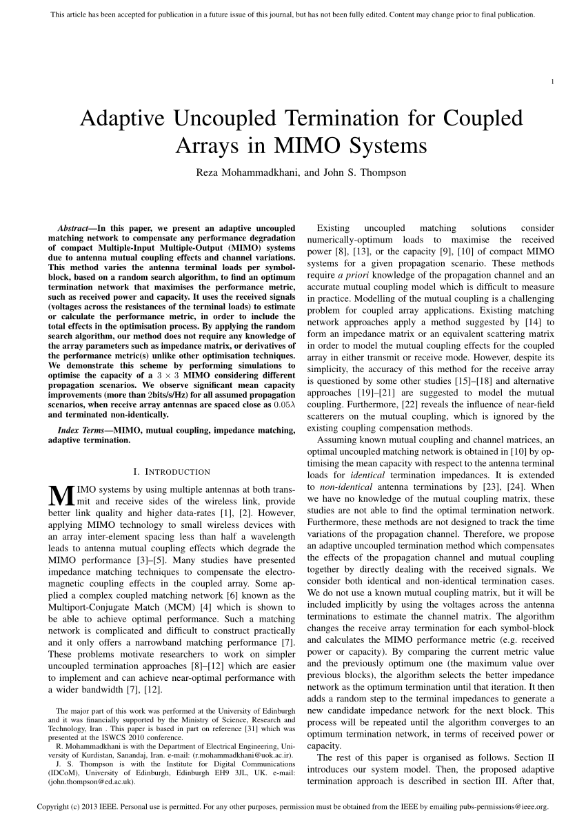 PDF) Adaptive Uncoupled Termination for Coupled Arrays in MIMO Systems