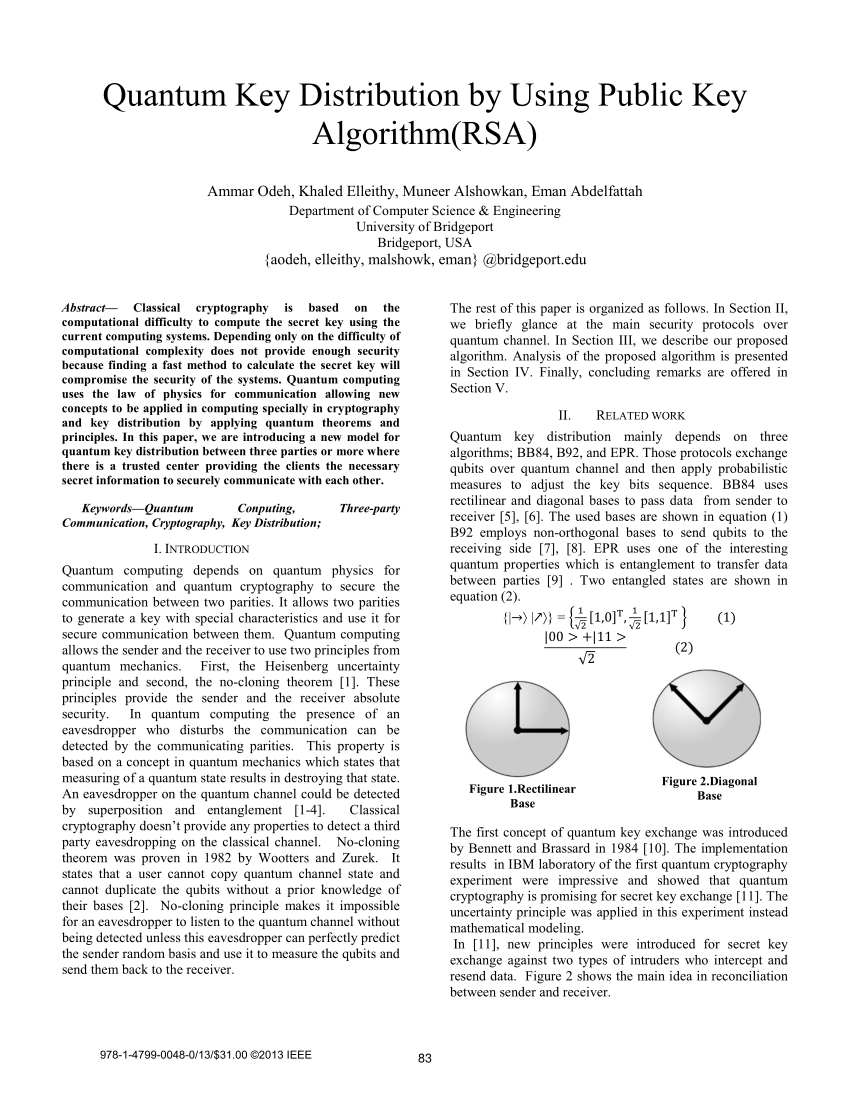 quantum key distribution research papers