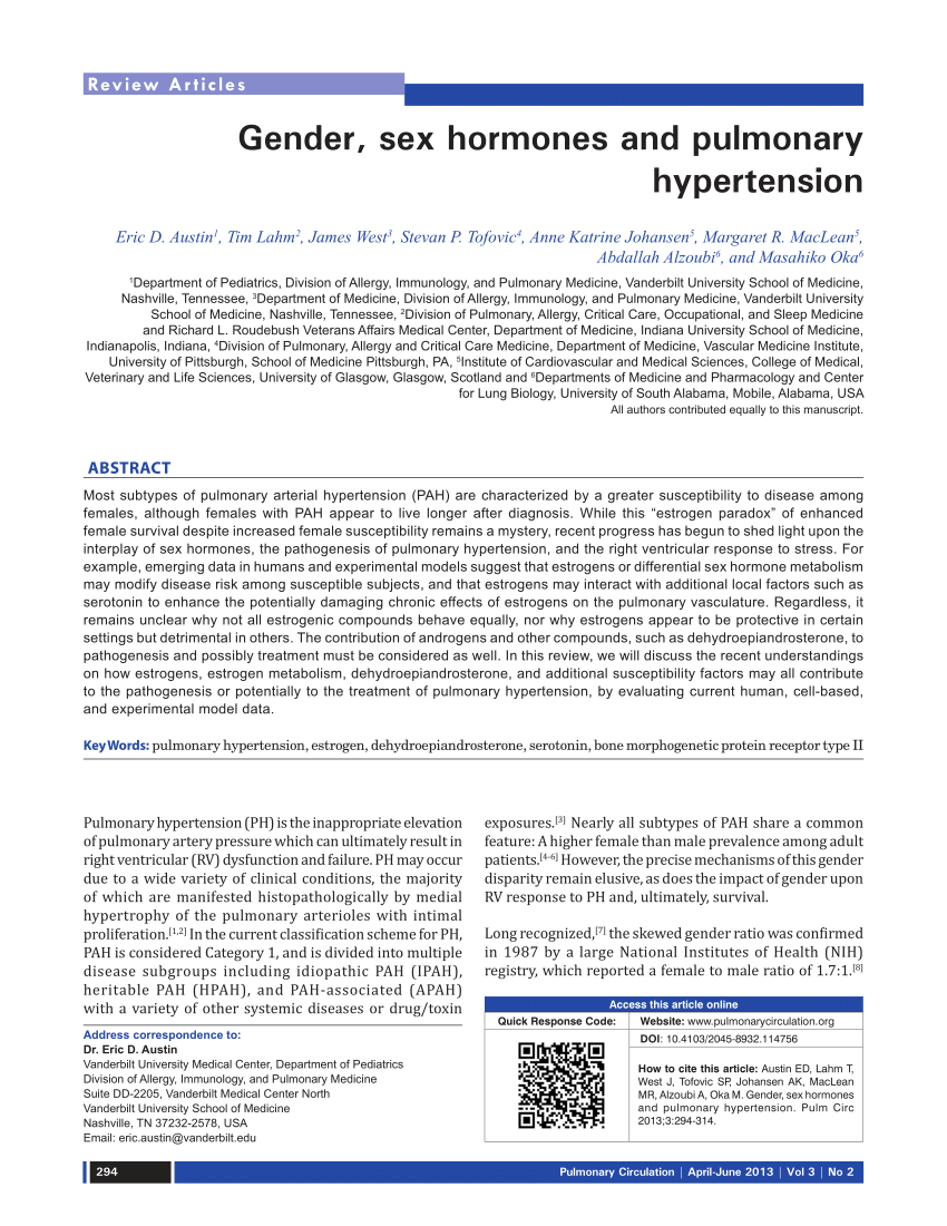 Pdf Gender Sex Hormones And Pulmonary Hypertension