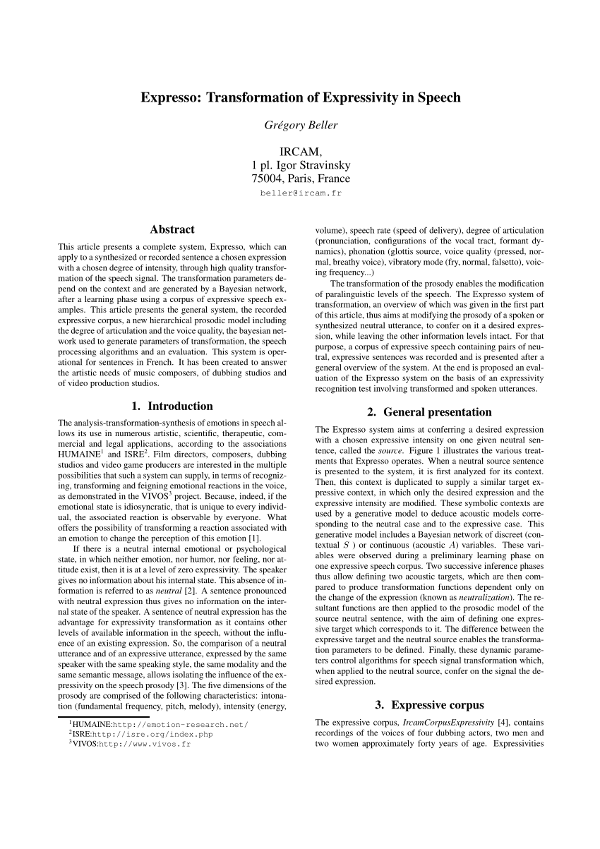 Pdf Transformation Of Expressivity In Speech