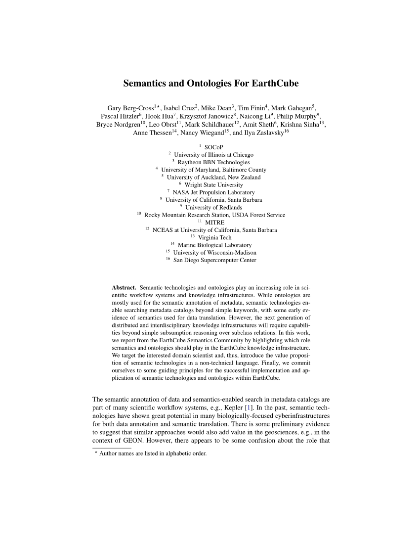 Pdf Semantics And Ontologies For Earthcube