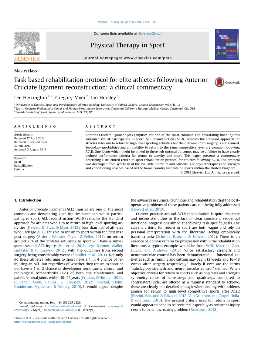 (PDF) Task based rehabilitation protocol for elite ...