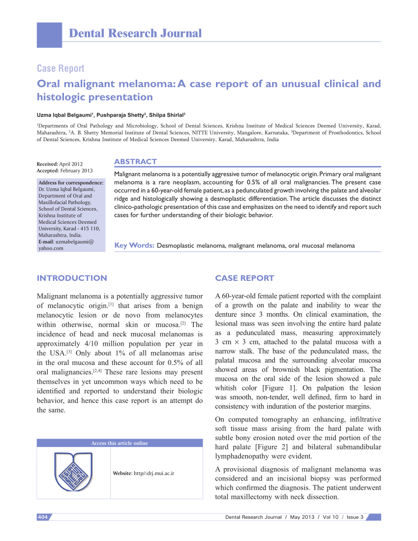 Pdf Oral Malignant Melanoma A Case Report Of An Unusual Clinical And Histologic Presentation 