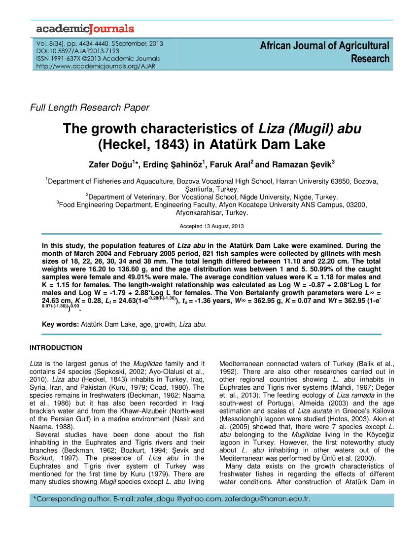 PDF) The growth characteristics of Liza (Mugil) abu (Heckel, 1843