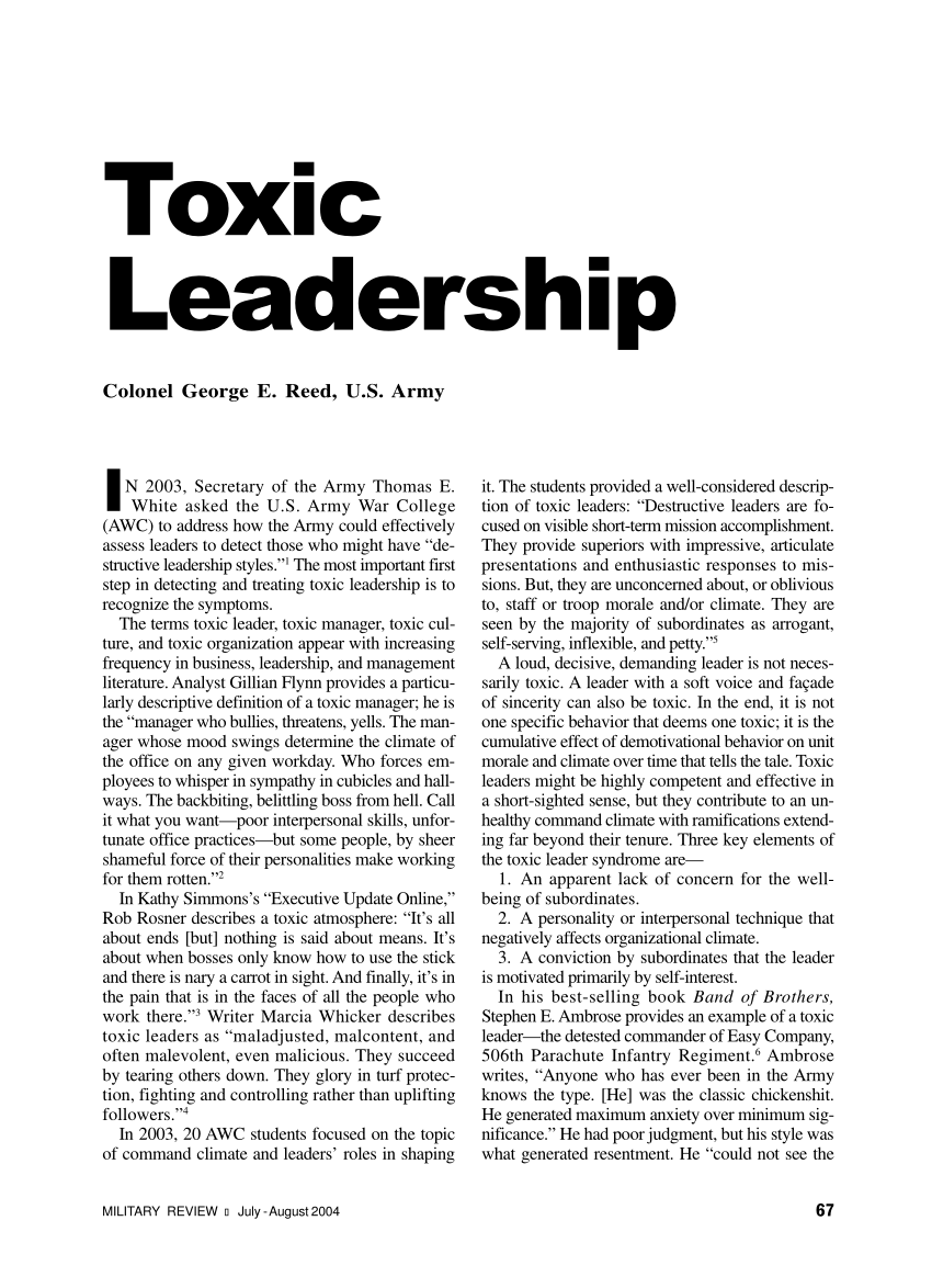 √ Toxic Leadership Army Article Navy Visual
