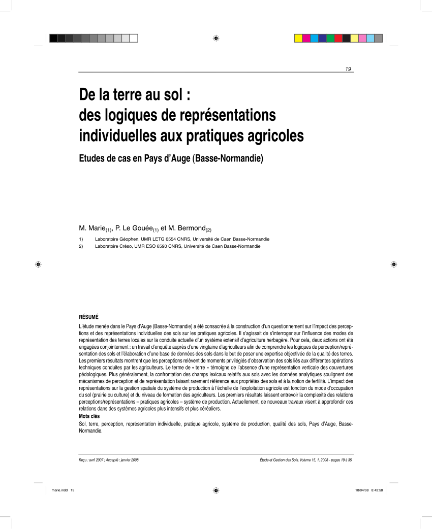 pdf de la terre au sol des logiques de representations individuelles aux pratiques agricoles