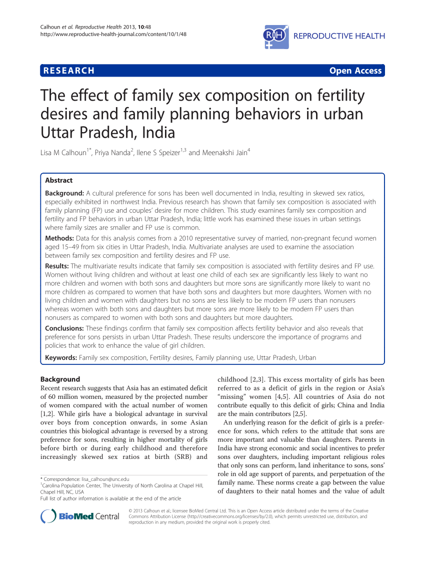 PDF The effect of family sex composition on fertility desires and  