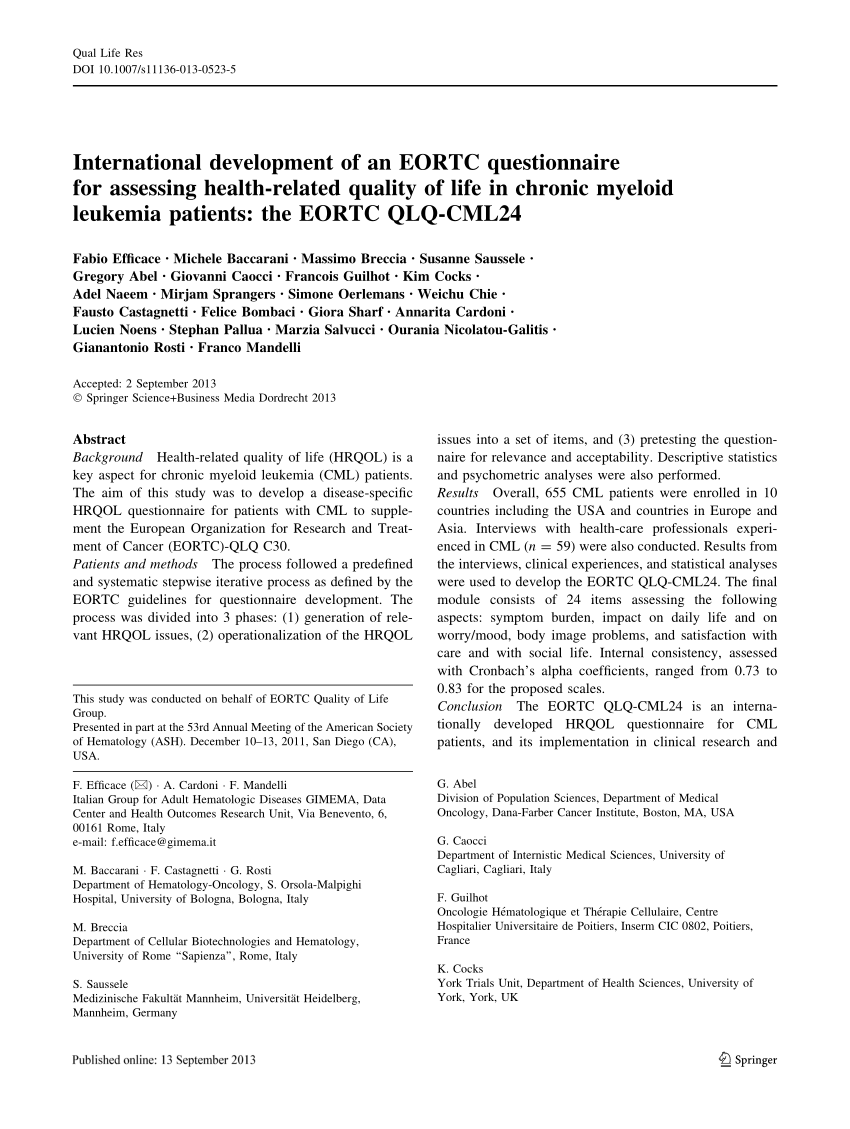 PDF International development of an EORTC questionnaire for  