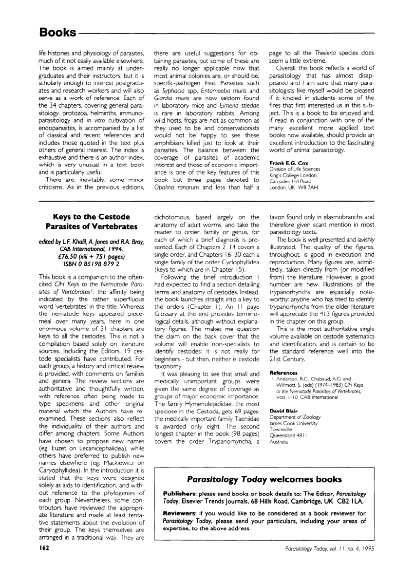 (PDF) Keys to the cestode parasites of vertebrates