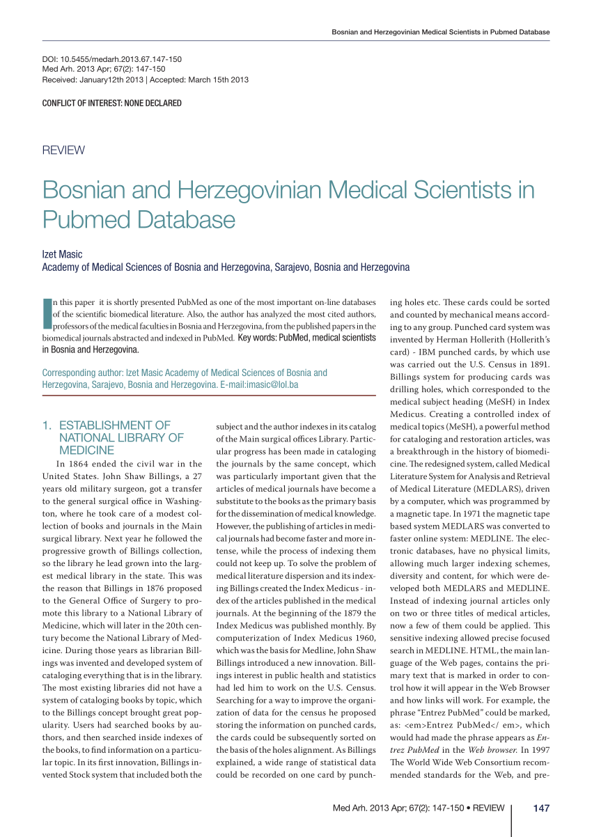 Pdf Bosnian And Herzegovinian Medical Scientists In Pubmed Database