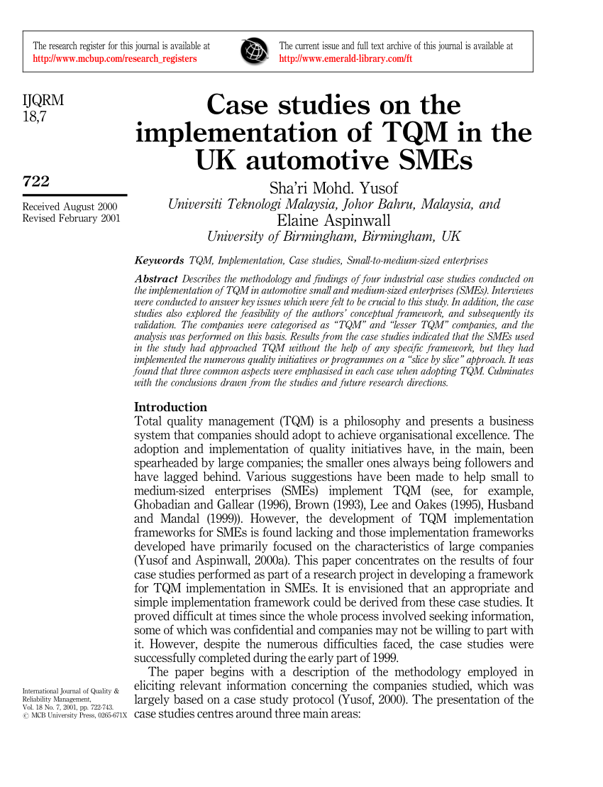 case study about tqm