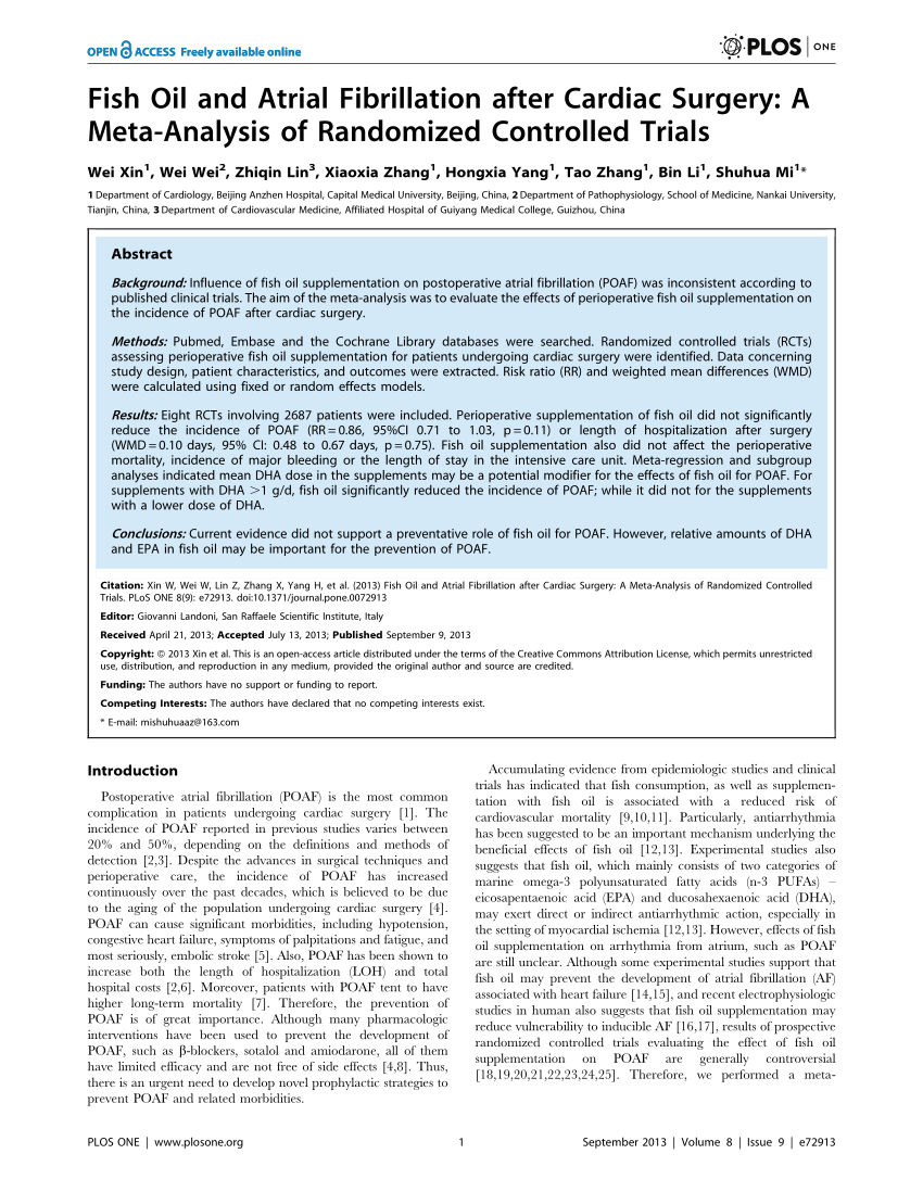 (PDF) Fish Oil and Atrial Fibrillation after Cardiac Surgery A Meta