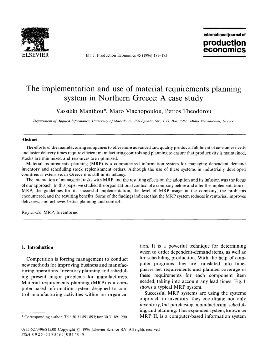 (PDF) Implementation and use of material requirements planning system