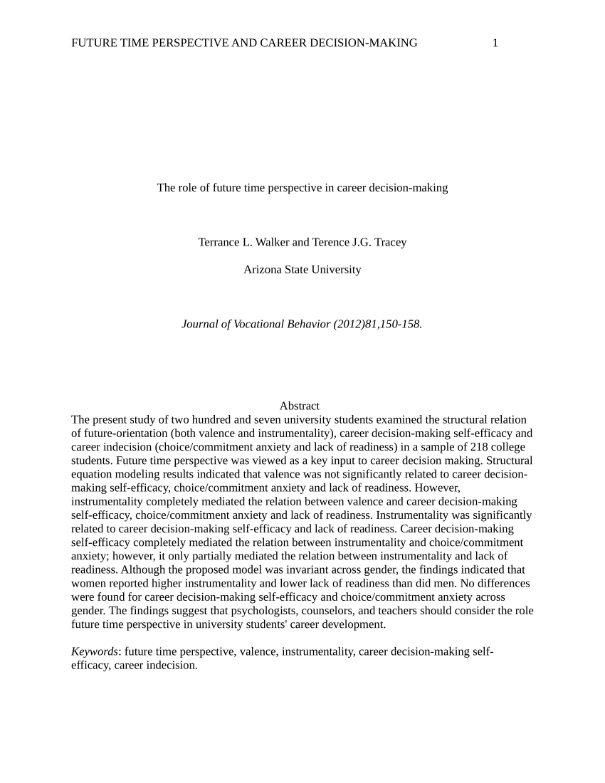 (PDF) The role of future time perspective in career decision-making