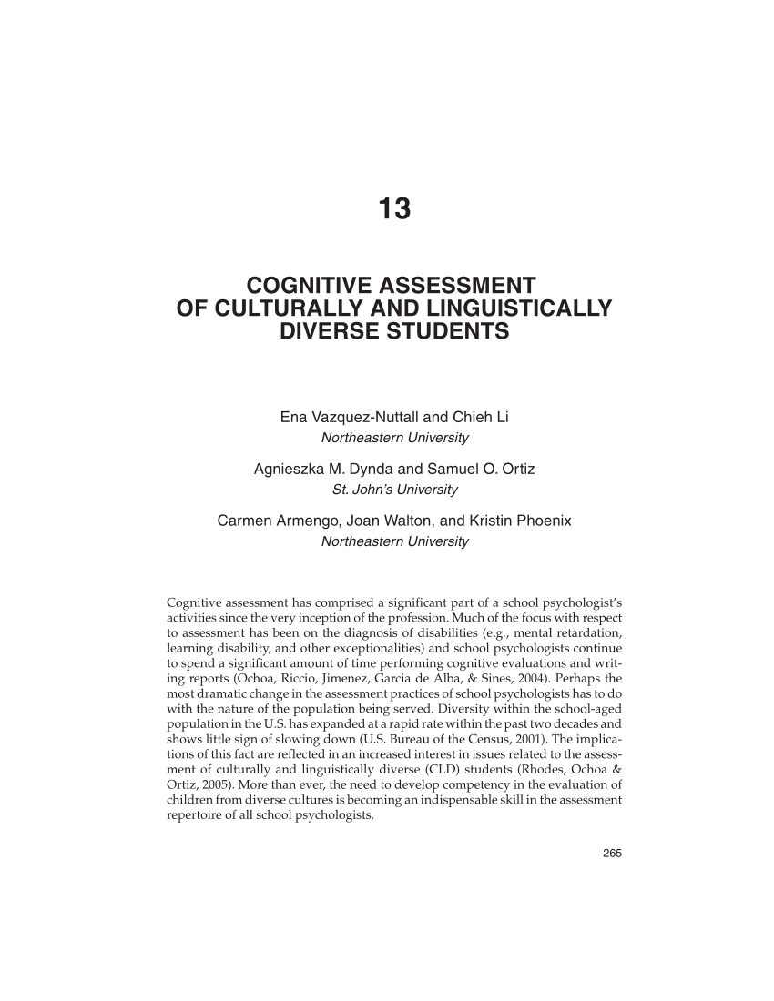 PDF) Cognitive Assessment of Culturally and Linguistically Diverse