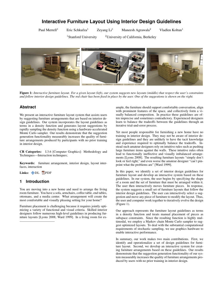 Pdf Interactive Furniture Layout Using Interior Design