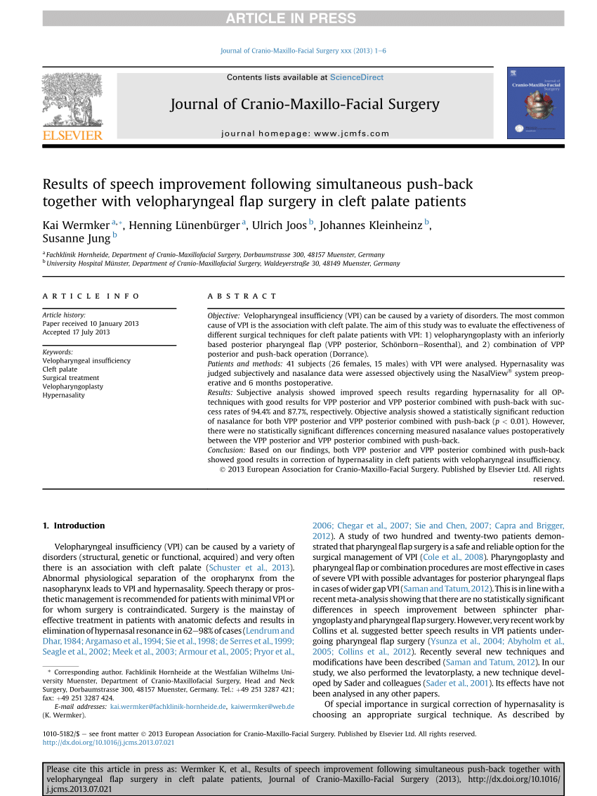 PDF) Results of speech improvement following simultaneous push