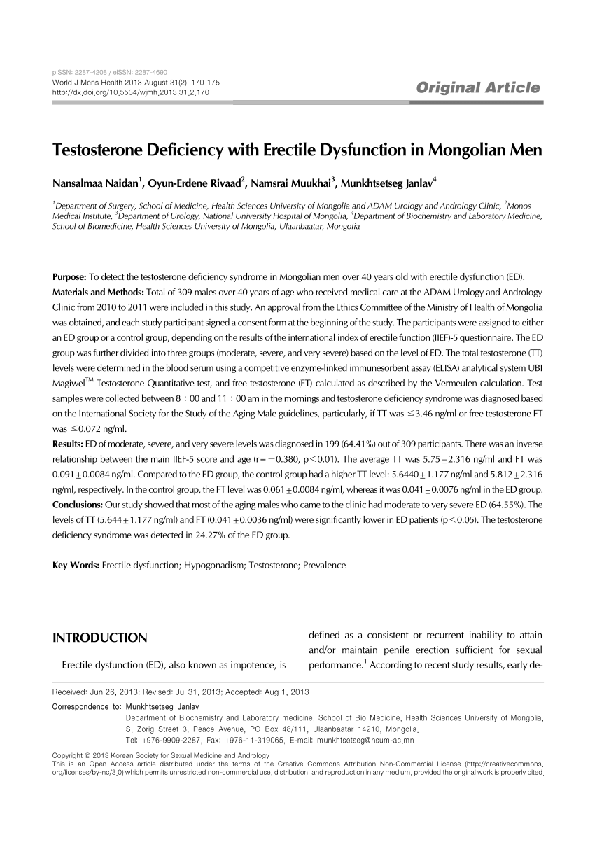 PDF Testosterone Deficiency with Erectile Dysfunction in