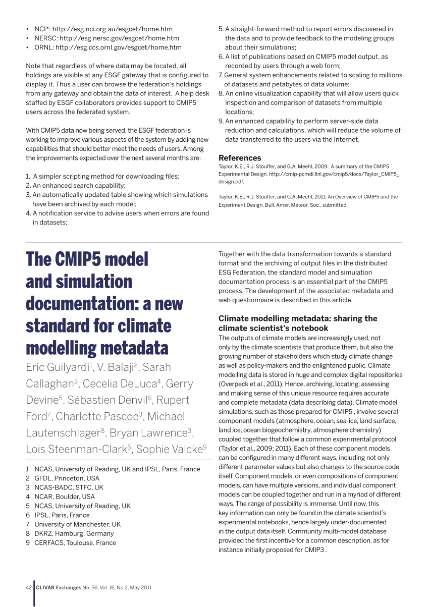 Pdf The Cmip5 Model And Simulation Documentation A New Standard