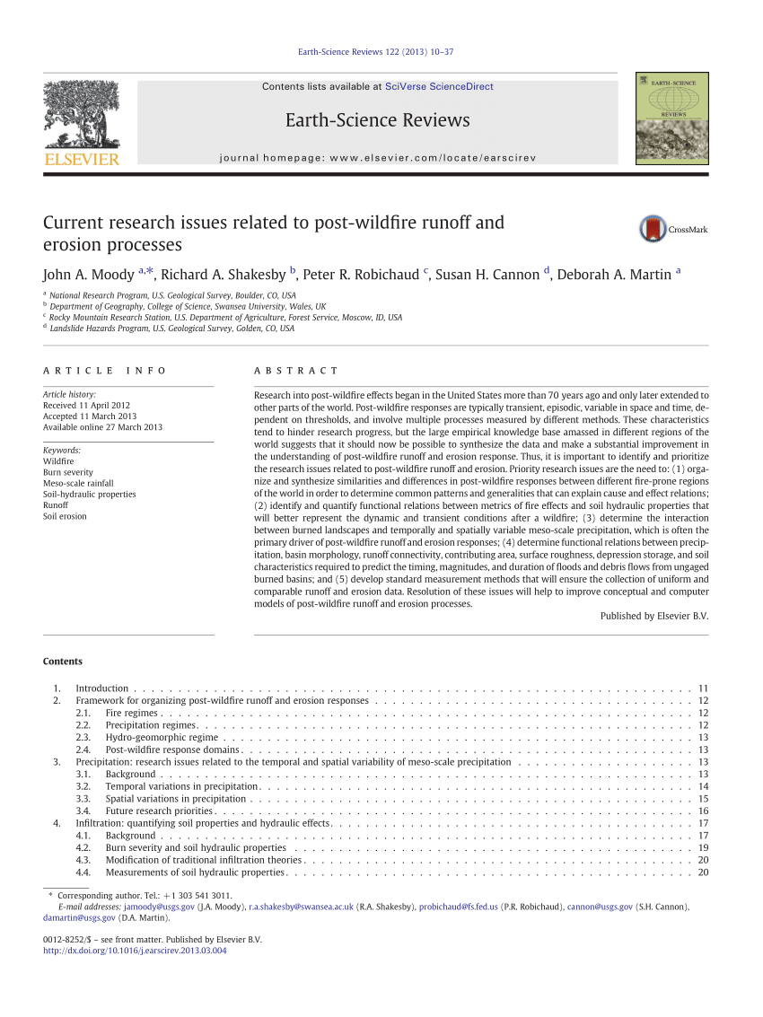 PDF) Current research issues related to post-wildfire runoff and 